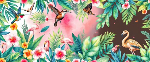 Pastel Watercolor Tropical Seamless Pattern