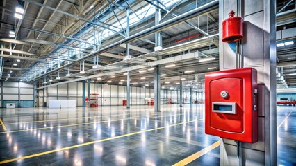 Industrial facility with automatic fire alarm system in a warehouse, fire safety