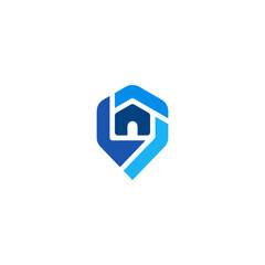 A modern logo concept depicting a house within a location marker, perfect for real estate, property services, or home-related businesses