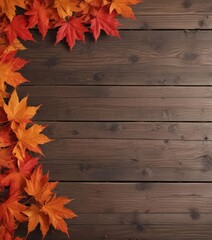 Obraz premium Vibrant red & orange maple leaves scattered on rustic wood , macro, botanical, texture