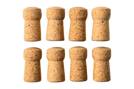 Arrangement of champagne corks on a gray background illustrating celebration and packaging transparent background