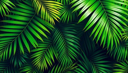 Seamless tropical palm leaf pattern, vibrant green background with subtle shadows, shadow, green