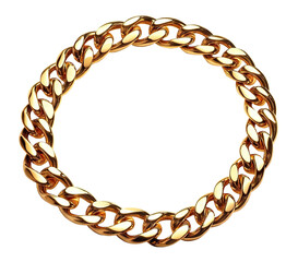 Obraz premium Shiny golden chain bracelet in circular shape, isolated on transparent cutout background