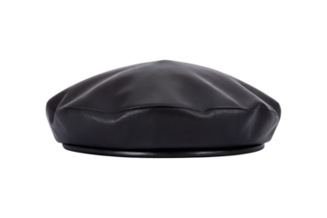 Elegant black leather beret for stylish women, fashionforward and classic design transparent background