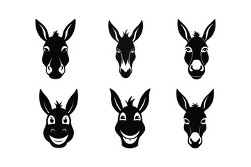 Donkey Head  silhouette Vector bundle  illustration, Set of Donkey Head  silhouette 