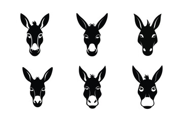 Donkey Head  silhouette Vector bundle  illustration, Set of Donkey Head  silhouette 