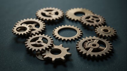 Collection Of Metallic Gear Wheels On Table