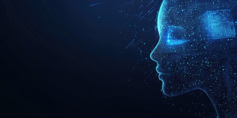 Obraz premium Abstract digital art of an AI head, symbolizing the rise and evolution of artificial intelligence technology. 