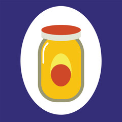 A transparent glass jar of sweet yellow honey and a jar with honey and lemon are isolated food objects, alongside a vector illustration of a jam container