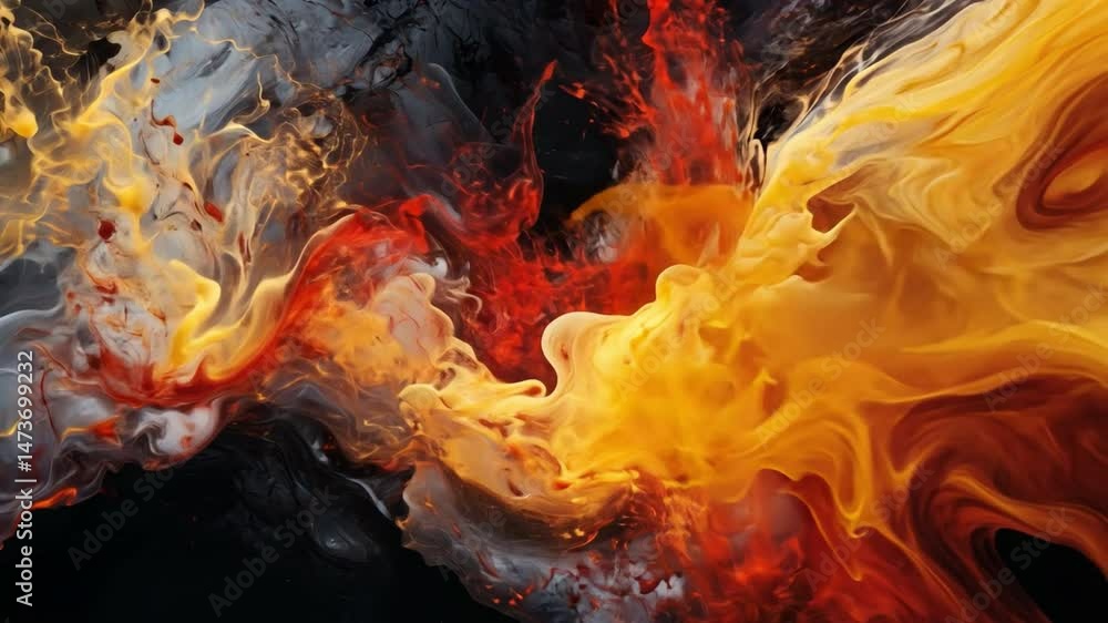 Poster ethereal paint fusion: a captivating display of dynamic paint swirls and vibrant colors in an abstra