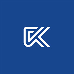 Abstract CK lettermark logo design in white on a vibrant blue background. Perfect for branding, business cards, or any creative design project. Modern, minimalist and versatile