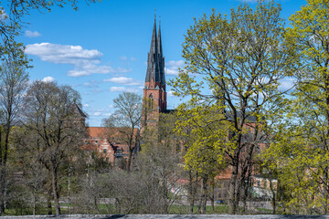 Uppsala Cathedral, the seat of the Archbishop of Sweden, on a sunny spring day in late April 2025. The cathedral was consecrated in 1435. 