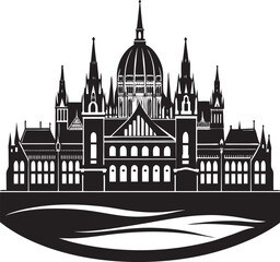 Naklejka premium Modern city skyline in black and white silhouette style, Ideal for prints, branding, websites, and commercial projects.