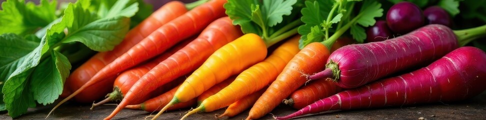 Variety of colorful root and leafy vegetables, close-up , ingredients, nutrition, farm