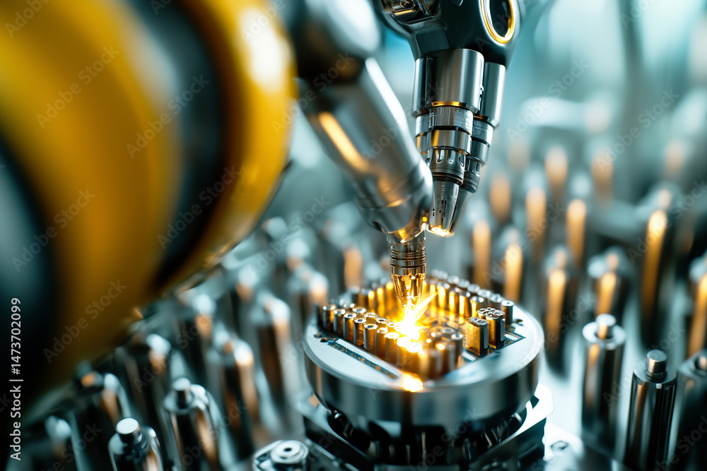Aufkleber close up of cnc machine or robotic arm performing precision work on metal component