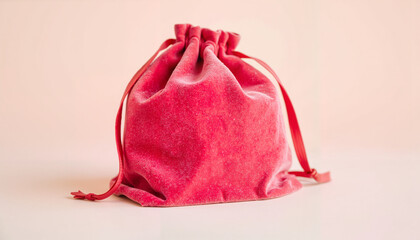 Velvet drawstring bag in vibrant pink against a soft background  