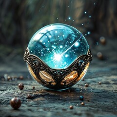 glowing magical crystal ball with ornate details and star light for use in fantasy book covers mystical posters and magical themed designs