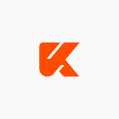 An orange modern letter K logo design on a white background, suitable for branding and business applications.