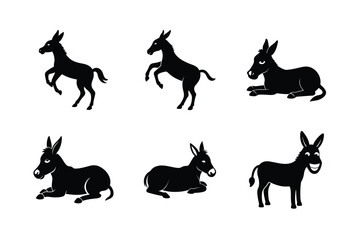 Donkey silhouette Vector bundle  illustration, Set of Donkey silhouette 
