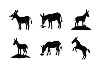 Donkey silhouette Vector bundle  illustration, Set of Donkey silhouette 