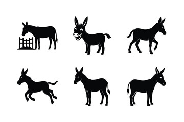 Donkey silhouette Vector bundle  illustration, Set of Donkey silhouette 