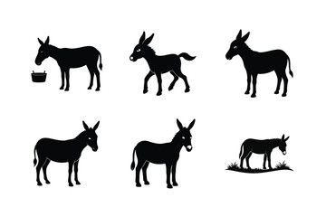 Donkey silhouette Vector bundle  illustration, Set of Donkey silhouette 