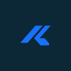 Modern and minimalist blue letter K logo design on a dark background