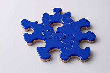 Obraz premium Puzzle Pieces Fitting Together in Bold Blue: A Representation of Synergy and Teamwork