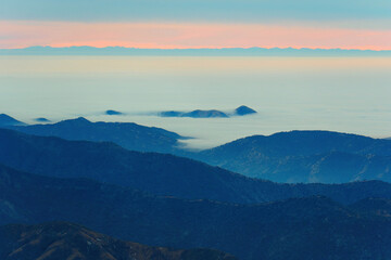 Dramatic Mountain Landscape Overlooking Foggy Valleys in Sequoia