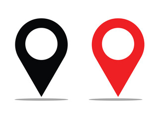 Location or map pin icon symbol set. Location pointer. Black and red location icon set on white background. Vector illustration.