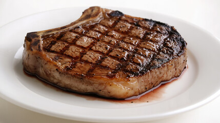 Juicy fillet steak on a white plate, warm tones and soft textures, a delicious culinary moment.