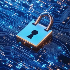A metallic padlock on a circuit board