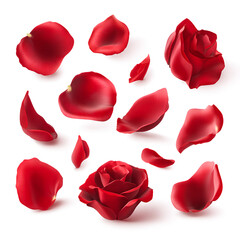 Fototapeta premium Romantic Red Roses and Petals Falling Softly Passionate Love