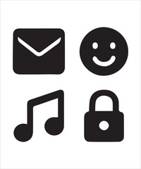 Essential Icons for Messaging, Music, Security, and Emotions