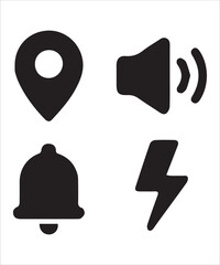 Essential Icons for Alerts, Location, Sound, and Power