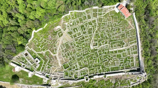 Aerial View of Shumen Fortress Ruins. Ancient Bulgarian Castle. 