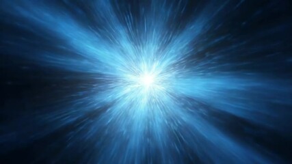 Abstract depiction of a bright white-blue explosion or energy source with beams of light  - Powered by Adobe