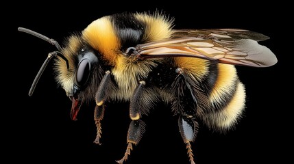 Macro shot of bee’s hairy body and back