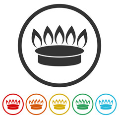 Gas stove icon. Set icons in color circle buttons