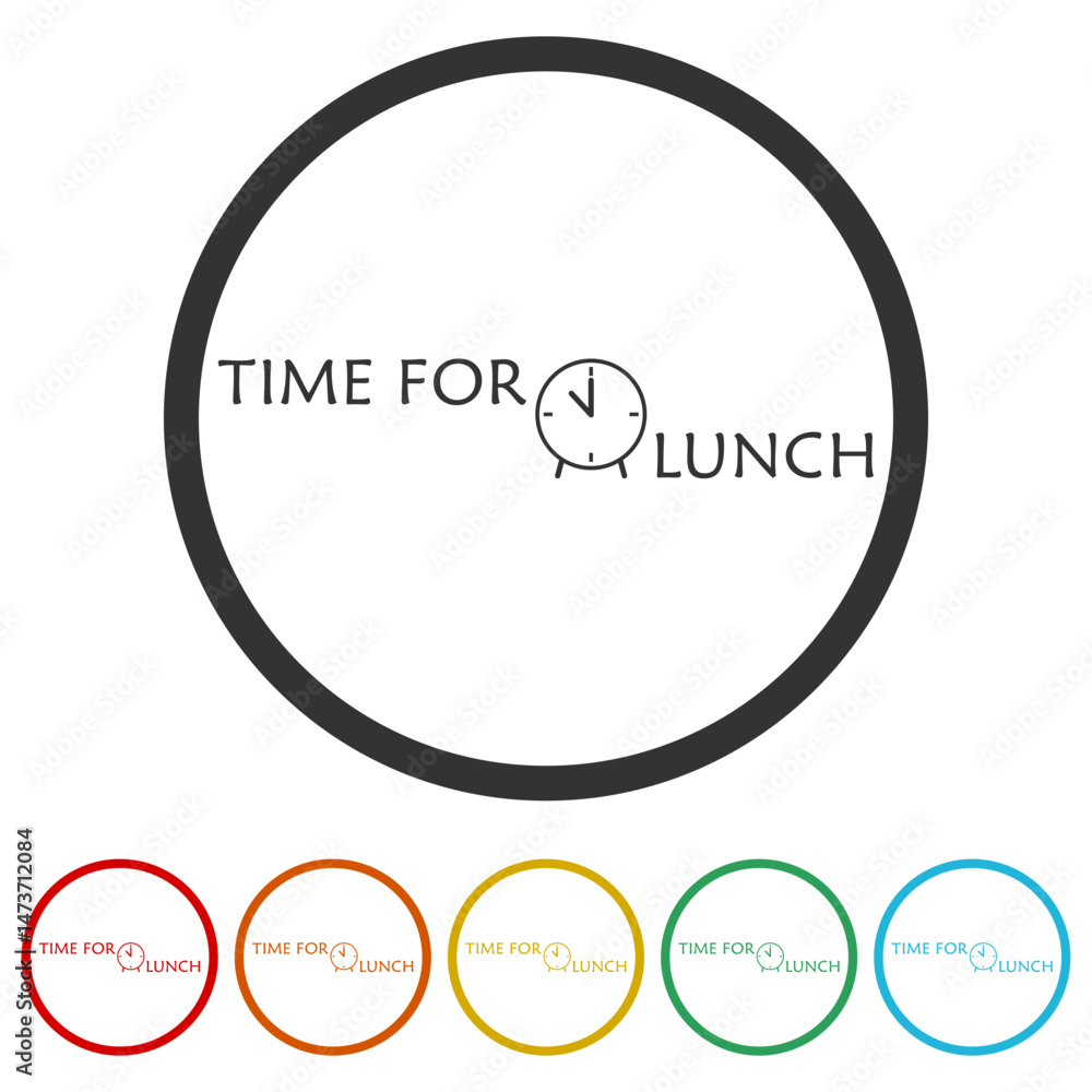 Poster time for lunch icon. set icons in color circle buttons