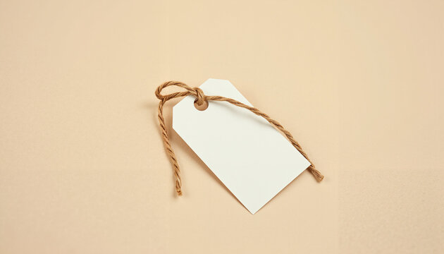 Blank Tag with Twine on Beige Background  