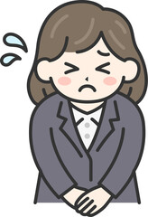 頭を下げて謝罪する、ビジネスウーマン（線画カラー）のイラスト