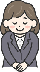 お辞儀をする、ビジネスウーマン（線画カラー）のイラスト