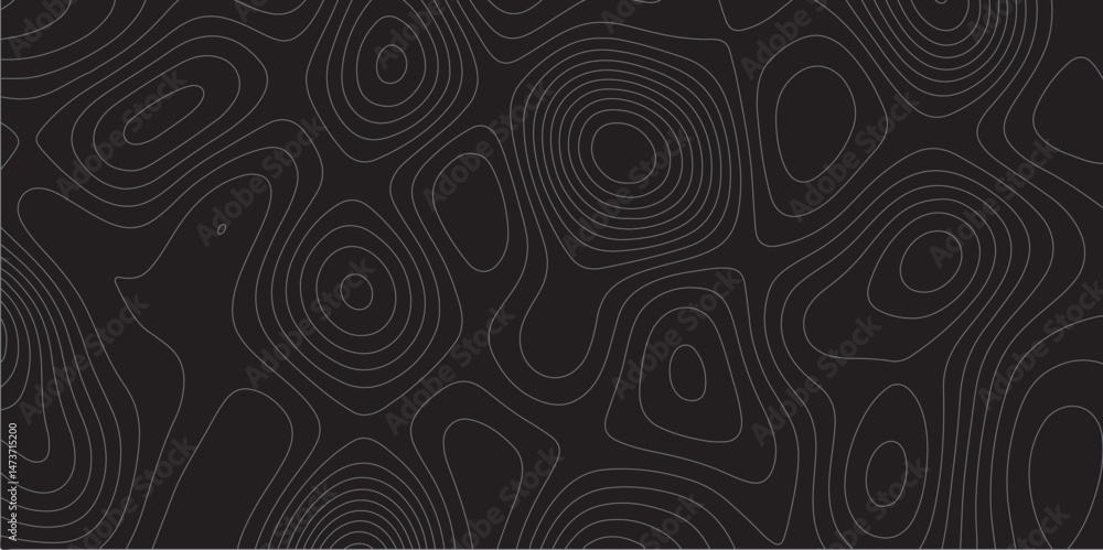 Poster Abstract white on black background Topographic line map pattern. Contour elevation topographic and textured Background Modern design with black background with topographic wavy patted.