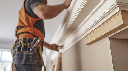 Construction Worker Installing Crown Molding