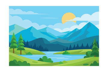 Obraz premium Beautiful Cartoon Fantasy Landscape with Sunset