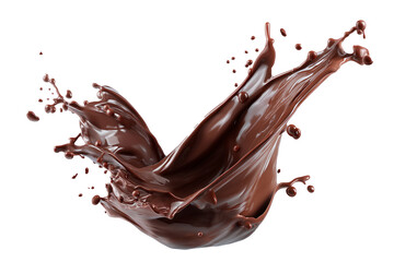 Rich chocolate splash frozen mid-motion on a clean white background, with smooth texture and photorealistic lighting.