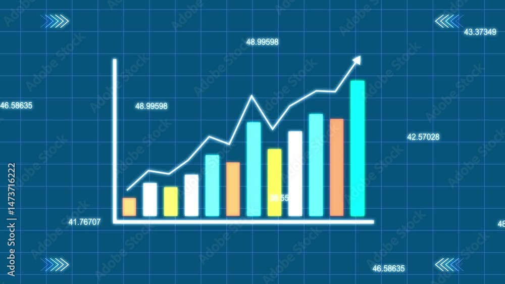 Poster business graph chart with upward trend animation. sales or profit increasing showing by up direction