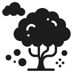 Simple black silhouette of a tree with clouds and air particles icon design