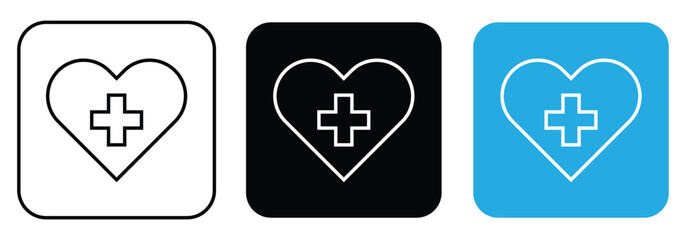 Heart health medical cross healthcare symbol set. vector illustration